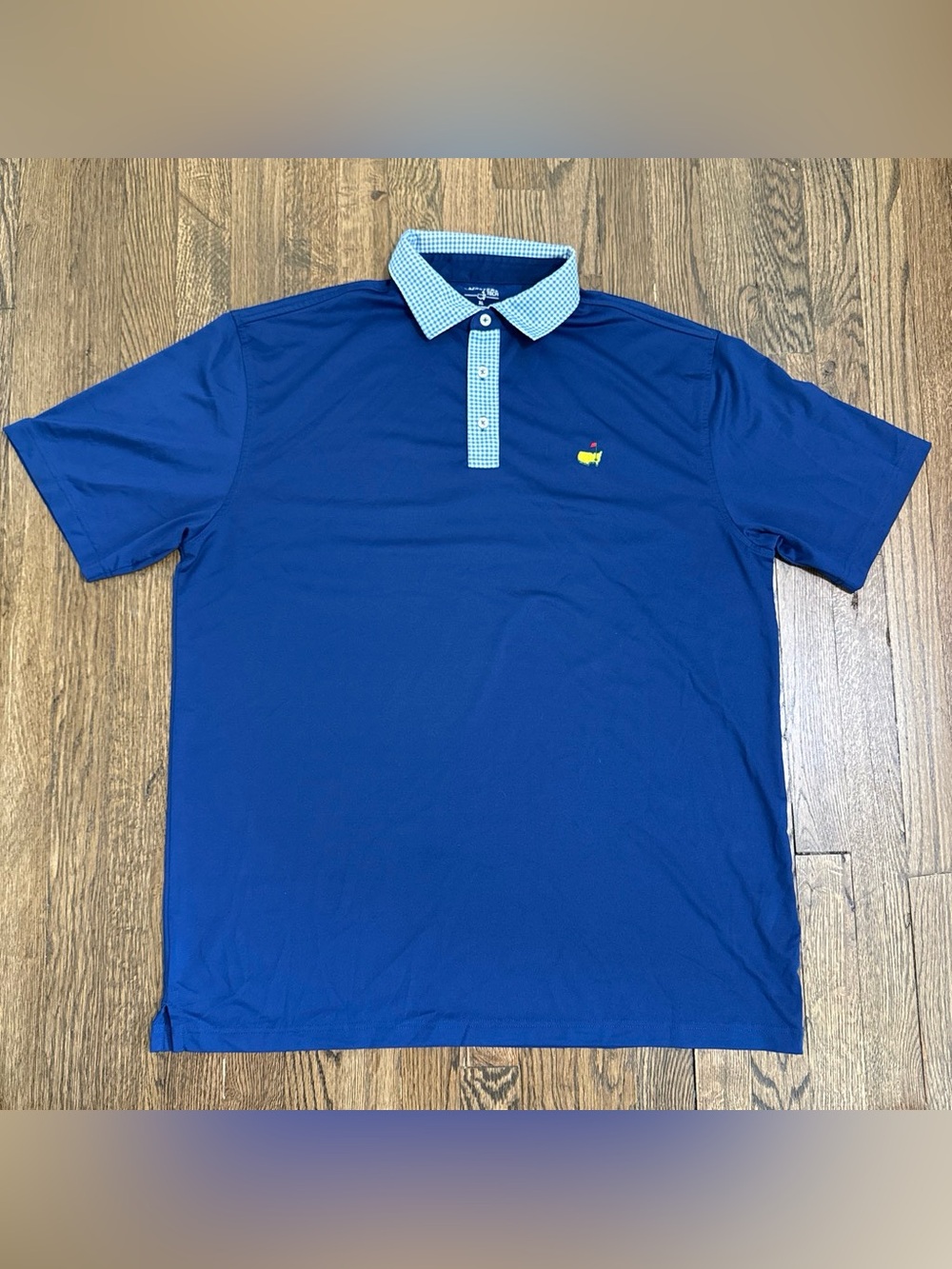 Masters Tech Navy Polo with Check Contrast/Gingham Collar XL Golf Preppy